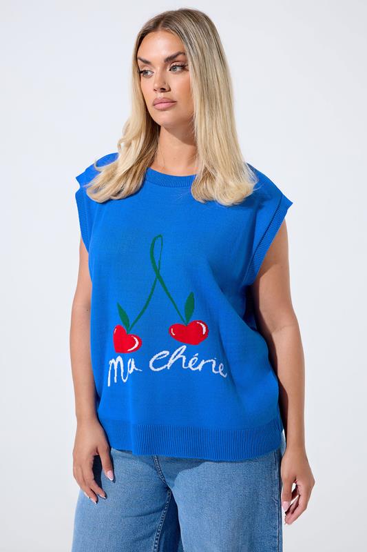 evans LIMITED COLLECTION Curve Blue Cherry Knitted Vest Top