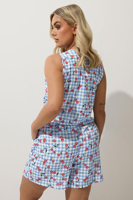 Evans LIMITED COLLECTION Curve Blue Gingham Cherry Print Shorts