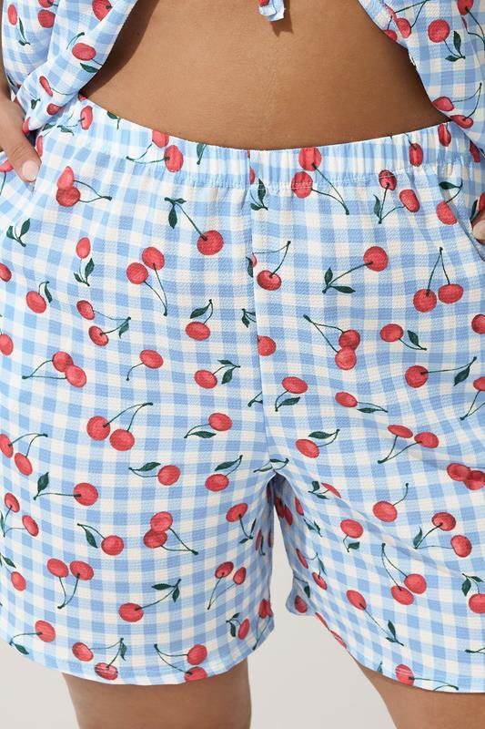 Evans LIMITED COLLECTION Curve Blue Gingham Cherry Print Shorts
