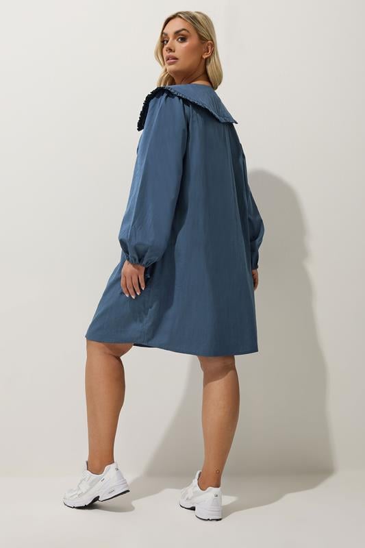 Evans LIMITED COLLECTION Curve Blue Oversized Collar Mini Dress
