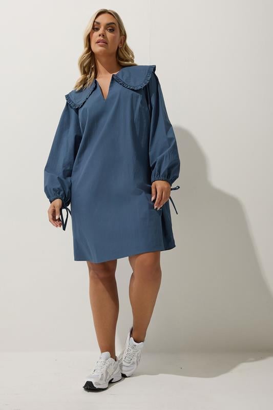 evans LIMITED COLLECTION Curve Blue Oversized Collar Mini Dress