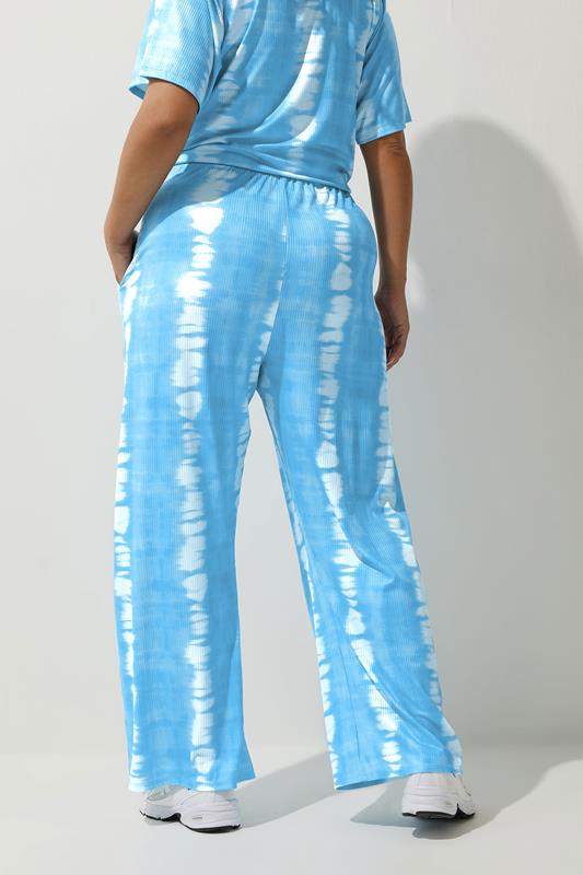 Evans LIMITED COLLECTION Curve Blue Ribbed Tie Dye Wide Leg Trousers