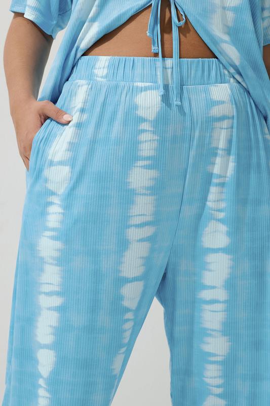 Evans LIMITED COLLECTION Curve Blue Ribbed Tie Dye Wide Leg Trousers