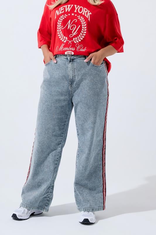 Evans LIMITED COLLECTION Curve Blue Side Stripe Wide Leg Jeans