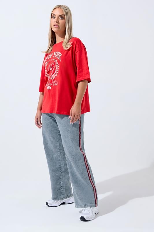 Evans LIMITED COLLECTION Curve Blue Side Stripe Wide Leg Jeans