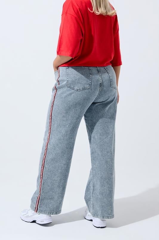 Evans LIMITED COLLECTION Curve Blue Side Stripe Wide Leg Jeans