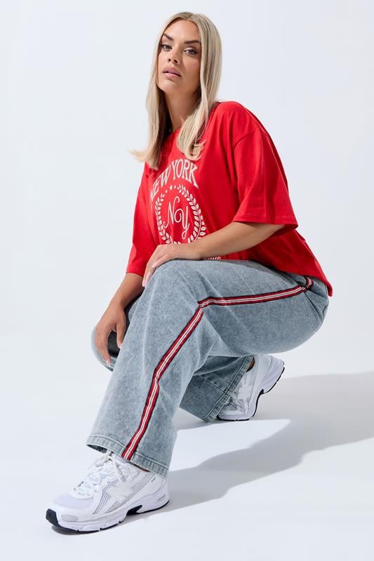 evans LIMITED COLLECTION Curve Blue Side Stripe Wide Leg Jeans