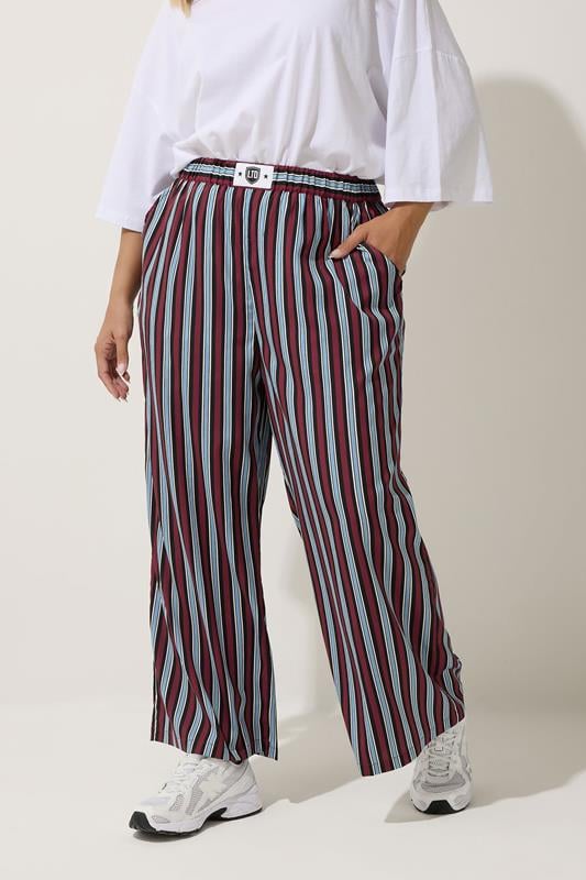 Evans LIMITED COLLECTION Curve Blue Stripe Boxer Waist Trousers