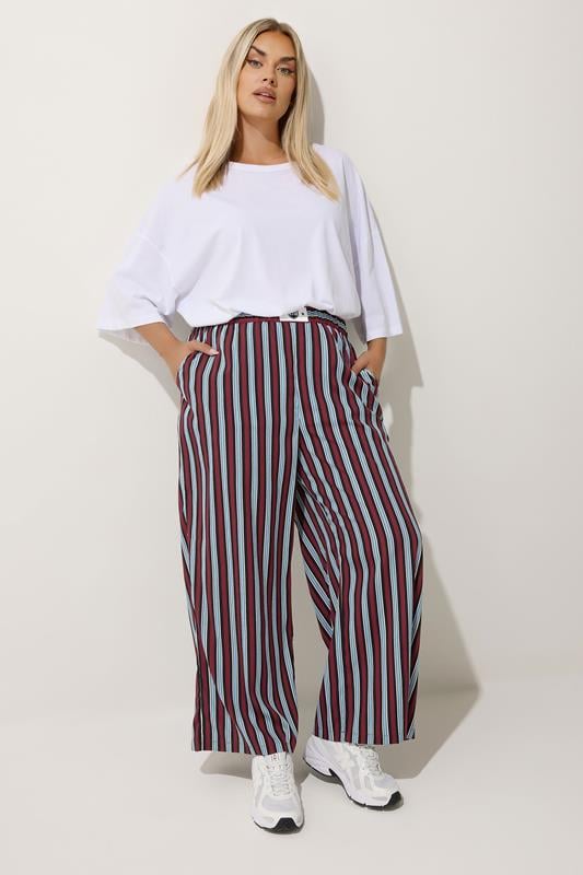 evans LIMITED COLLECTION Curve Blue Stripe Boxer Waist Trousers