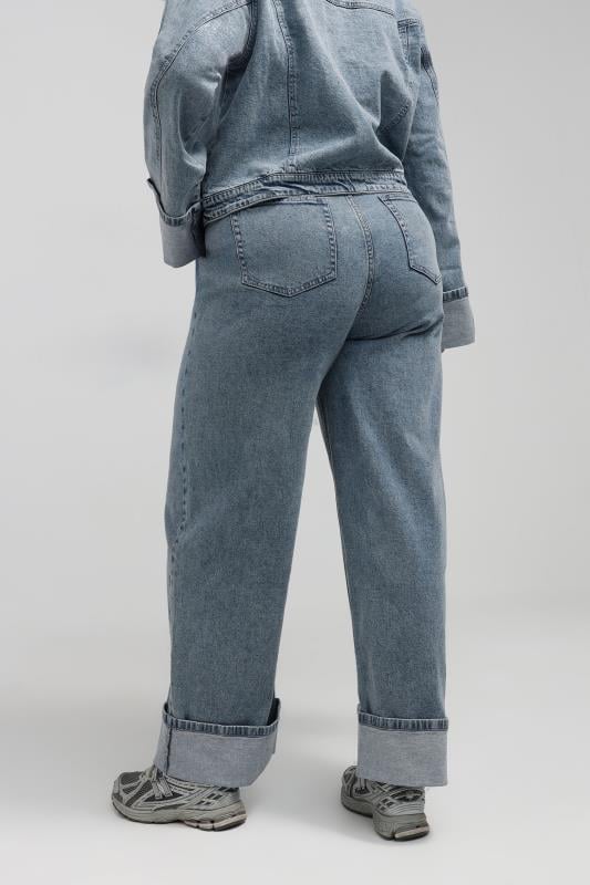 Evans LIMITED COLLECTION Curve Blue Washed Denim Turn Up Jeans