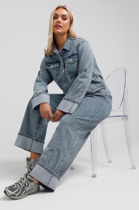 Evans LIMITED COLLECTION Curve Blue Washed Denim Turn Up Jeans