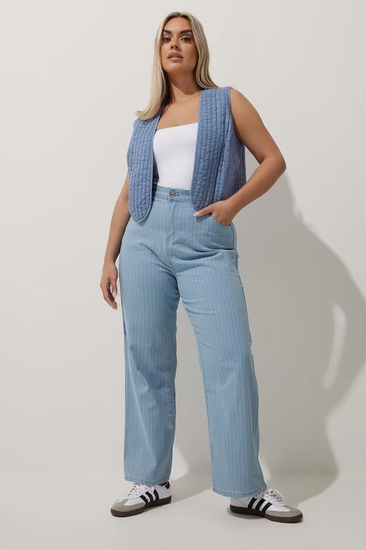 Evans LIMITED COLLECTION Curve Blue Washed Quilted Waistcoat