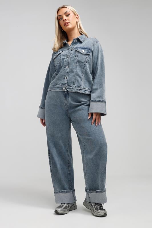Evans LIMITED COLLECTION Curve Blue Washed Turn Up Denim Jacket