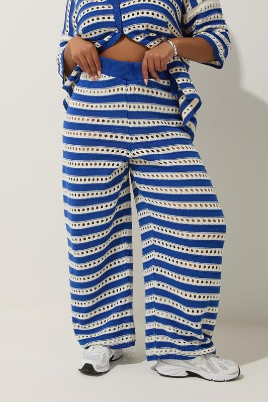 Evans LIMITED COLLECTION Curve Blue & White Stripe Crochet Wide Leg Trousers