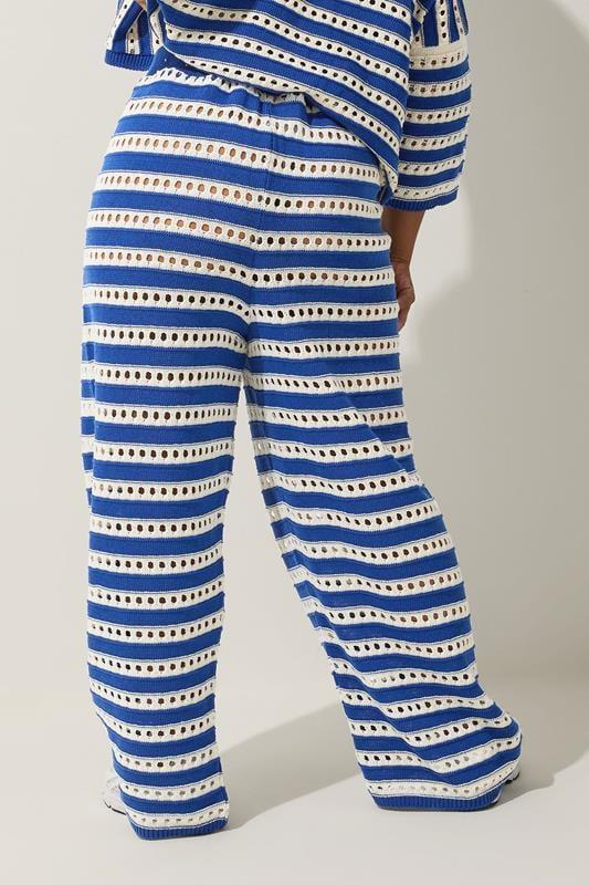 Evans LIMITED COLLECTION Curve Blue & White Stripe Crochet Wide Leg Trousers