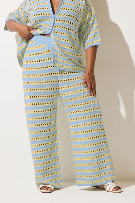 Evans LIMITED COLLECTION Curve Blue & Yellow Stripe Crochet Wide Leg Trousers