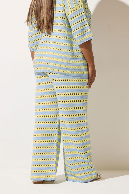 Evans LIMITED COLLECTION Curve Blue & Yellow Stripe Crochet Wide Leg Trousers