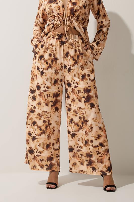Evans LIMITED COLLECTION Curve Brown Abstract Animal Print Wide Leg Trousers