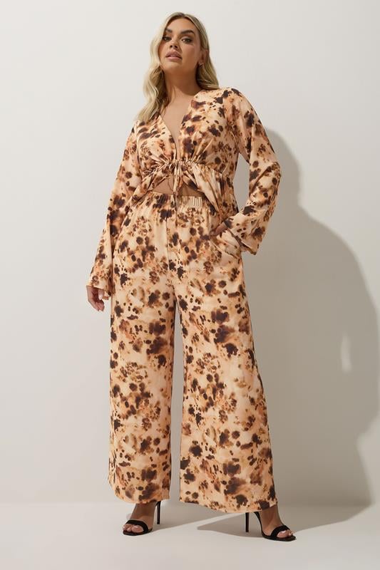 evans LIMITED COLLECTION Curve Brown Abstract Animal Print Wide Leg Trousers