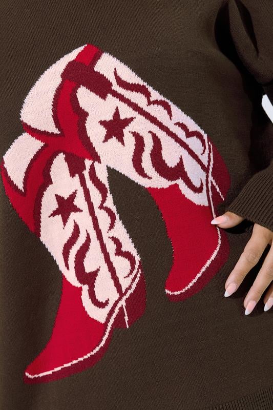 Evans LIMITED COLLECTION Curve Brown Cowboy Boot Knitted Jumper