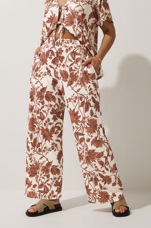 Evans LIMITED COLLECTION Curve Brown Floral Wide Leg Trousers