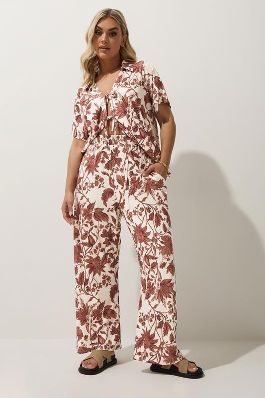 evans LIMITED COLLECTION Curve Brown Floral Wide Leg Trousers