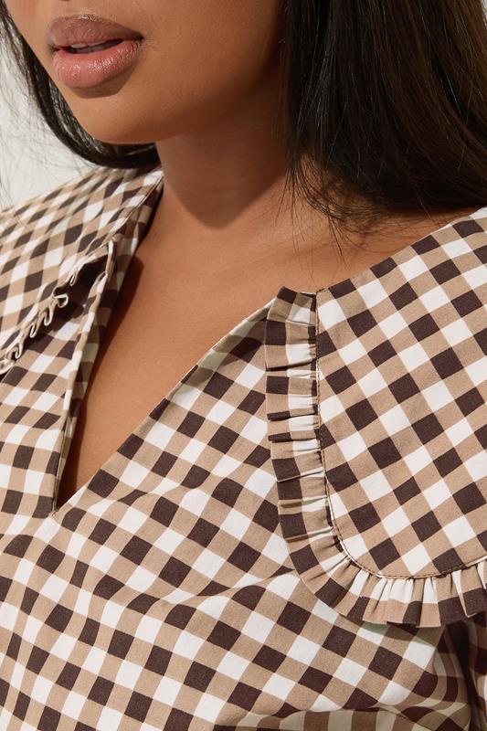 Evans LIMITED COLLECTION Curve Brown Gingham Oversized Collar Mini Dress