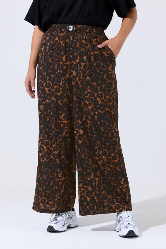 Evans LIMITED COLLECTION Curve Brown Leopard Boxer Waist Trousers