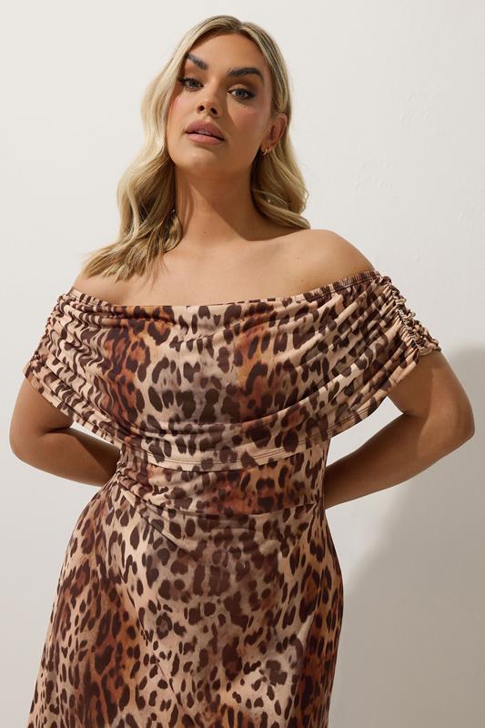 Evans LIMITED COLLECTION Curve Brown Leopard Print Bardot Dress