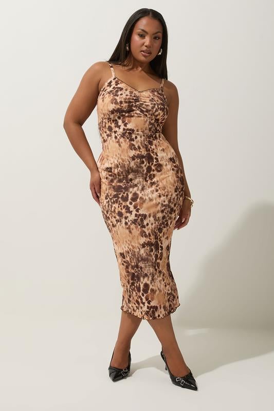 evans LIMITED COLLECTION Curve Brown Leopard Print Midi Slip Dress