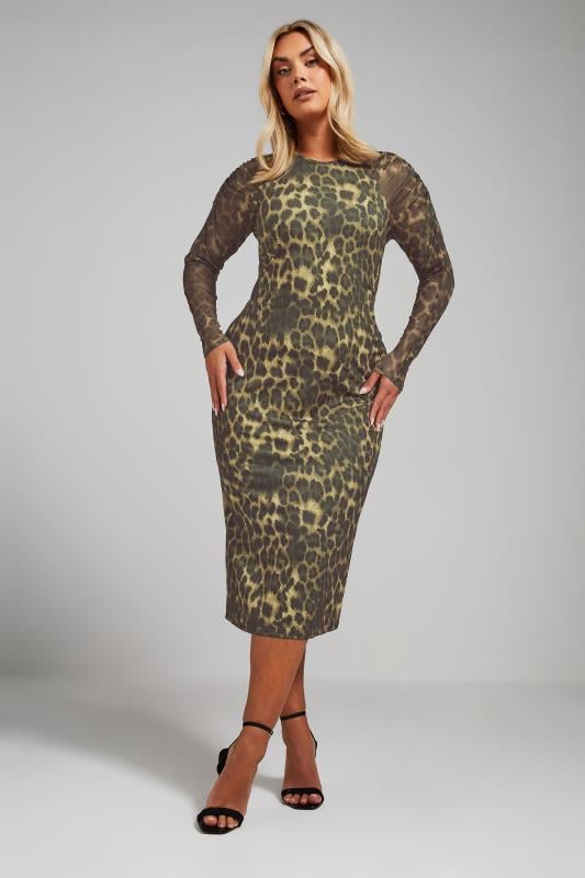 Evans LIMITED COLLECTION Curve Brown Leopard Print Ruched Sleeve Midi Dress