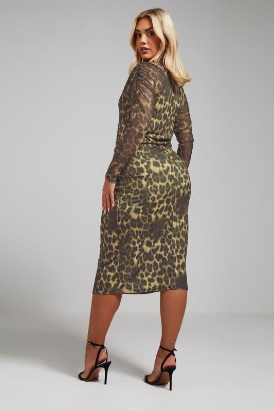 Evans LIMITED COLLECTION Curve Brown Leopard Print Ruched Sleeve Midi Dress
