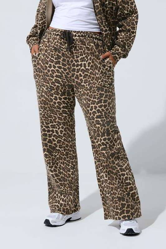 Evans LIMITED COLLECTION Curve Brown Leopard Print Wide Leg Joggers