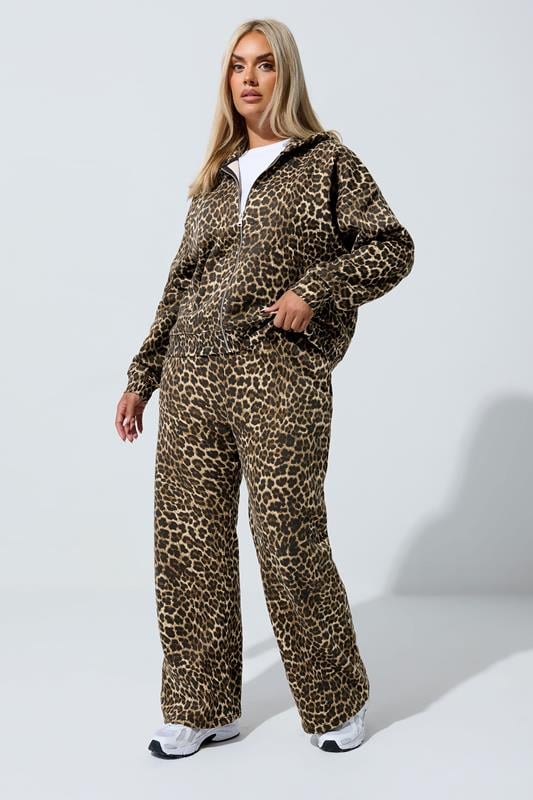 Evans LIMITED COLLECTION Curve Brown Leopard Print Wide Leg Joggers