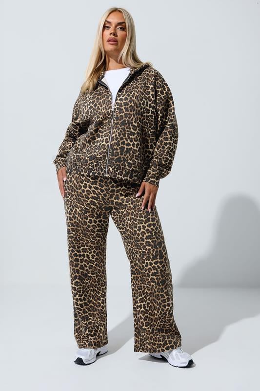 evans LIMITED COLLECTION Curve Brown Leopard Print Wide Leg Joggers