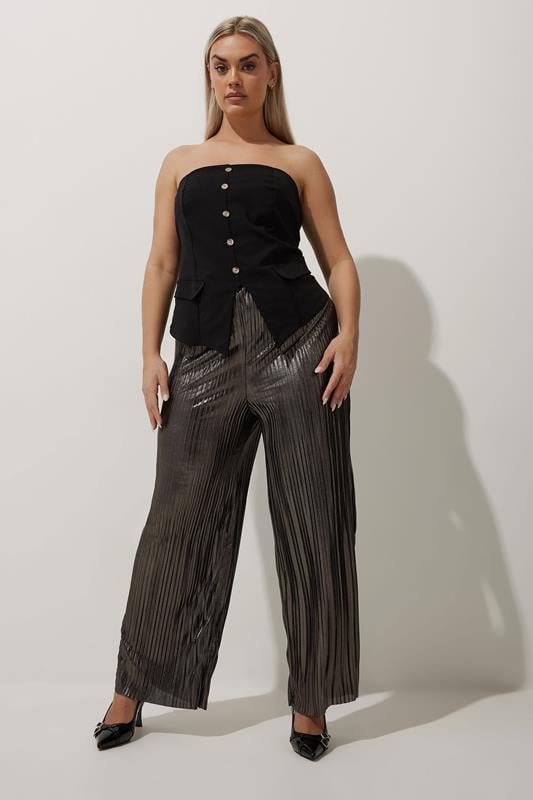 Evans LIMITED COLLECTION Curve Brown Metallic Plisse Trousers