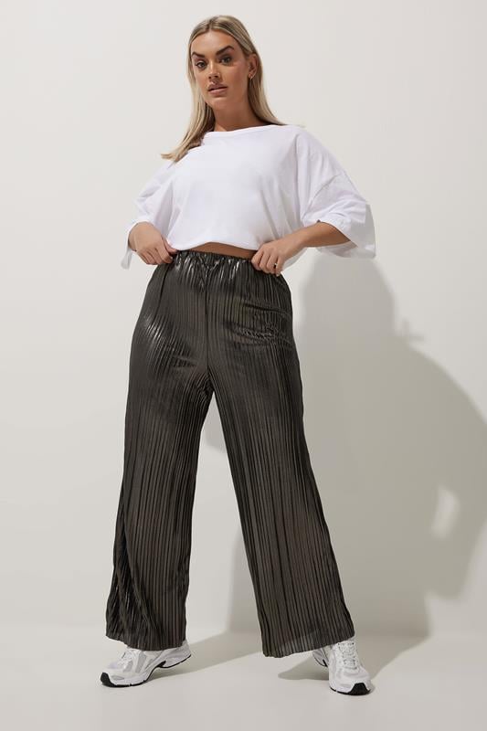Evans LIMITED COLLECTION Curve Brown Metallic Plisse Trousers