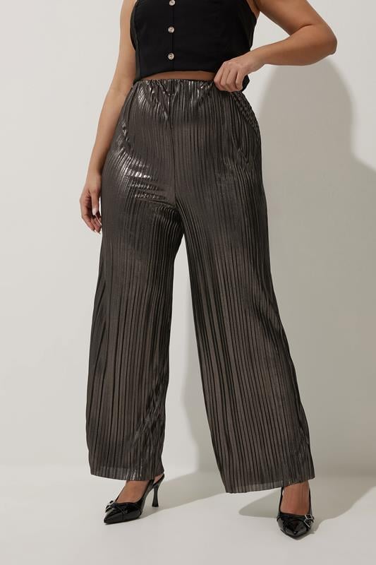 evans LIMITED COLLECTION Curve Brown Metallic Plisse Trousers