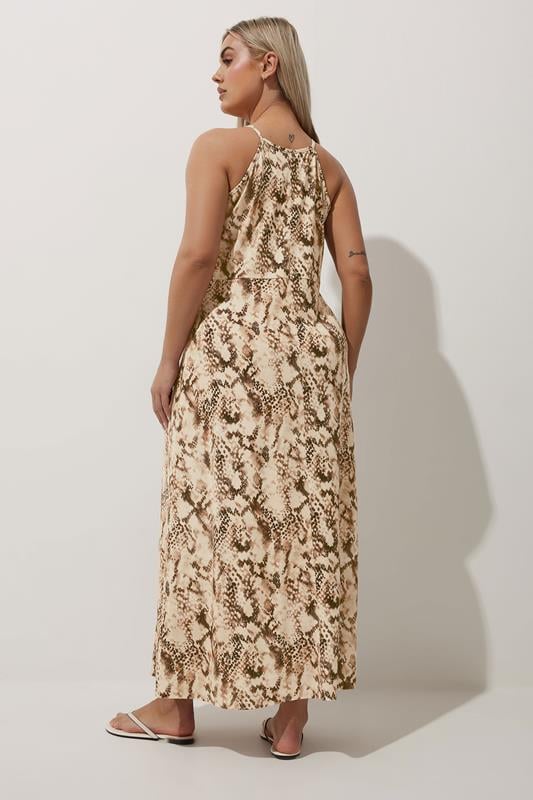 Evans LIMITED COLLECTION Curve Brown Snake Print Beaded Halter Neck Dress