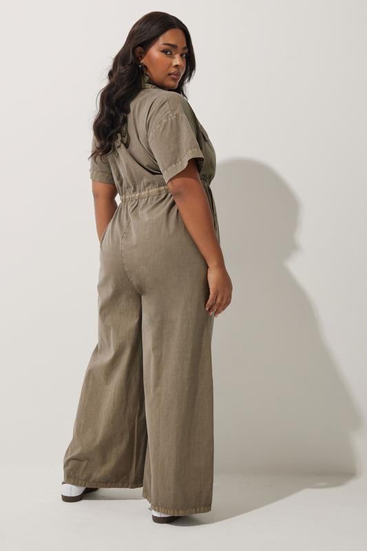 Evans LIMITED COLLECTION Curve Brown Washed Tie Waist Jumpsuit