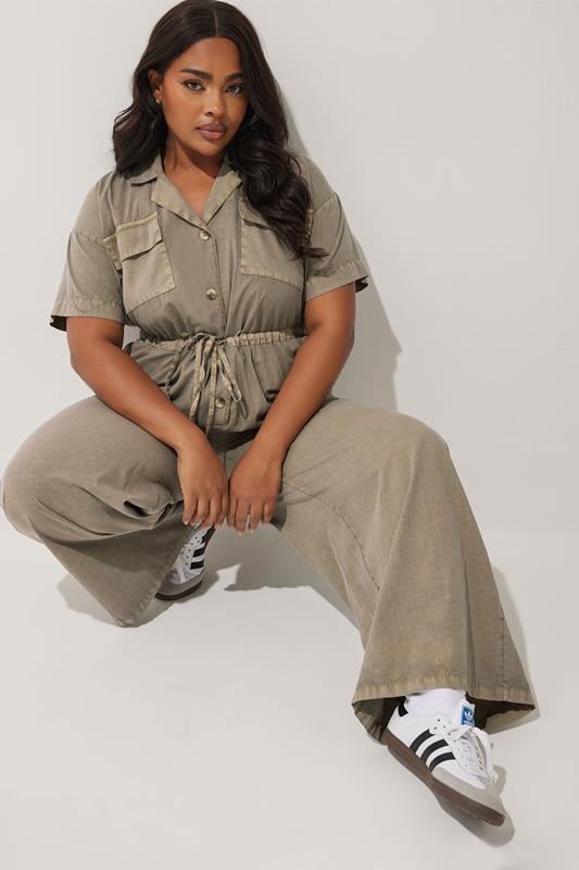 Evans LIMITED COLLECTION Curve Brown Washed Tie Waist Jumpsuit
