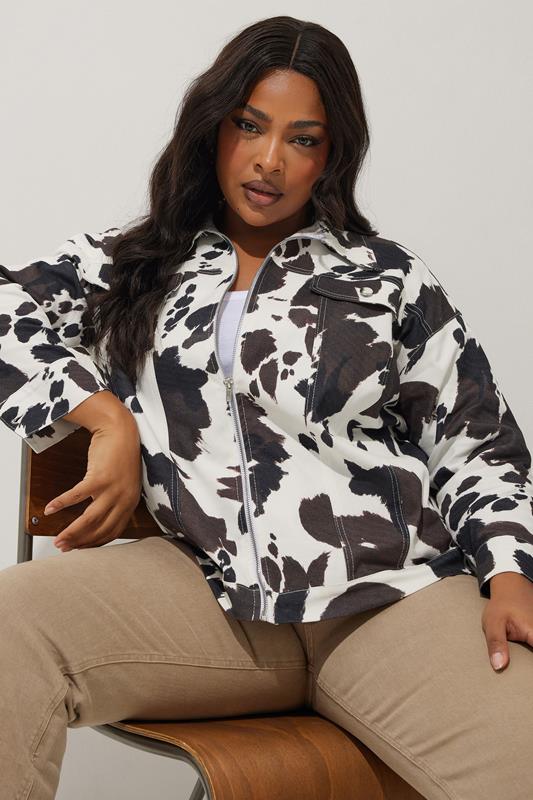 Evans LIMITED COLLECTION Curve Brown & White Cow Print Collared Jacket