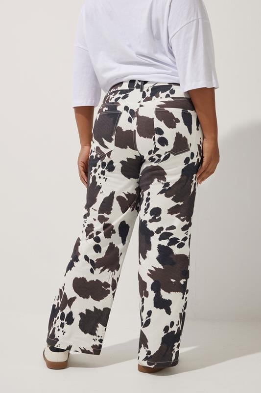 Evans LIMITED COLLECTION Curve Brown & White Cow Print Wide Leg Jeans