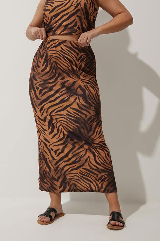 Evans LIMITED COLLECTION Curve Brown Zebra Print Midaxi Skirt