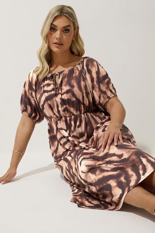 Evans LIMITED COLLECTION Curve Brown Zebra Print Puff Sleeve Midi Dress