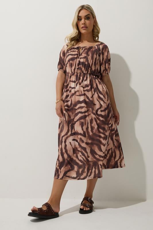 Evans LIMITED COLLECTION Curve Brown Zebra Print Puff Sleeve Midi Dress