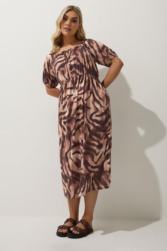 evans LIMITED COLLECTION Curve Brown Zebra Print Puff Sleeve Midi Dress