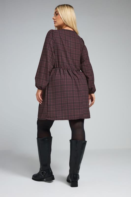 Evans LIMITED COLLECTION Curve Burgundy Red Check Bow Front Mini Dress