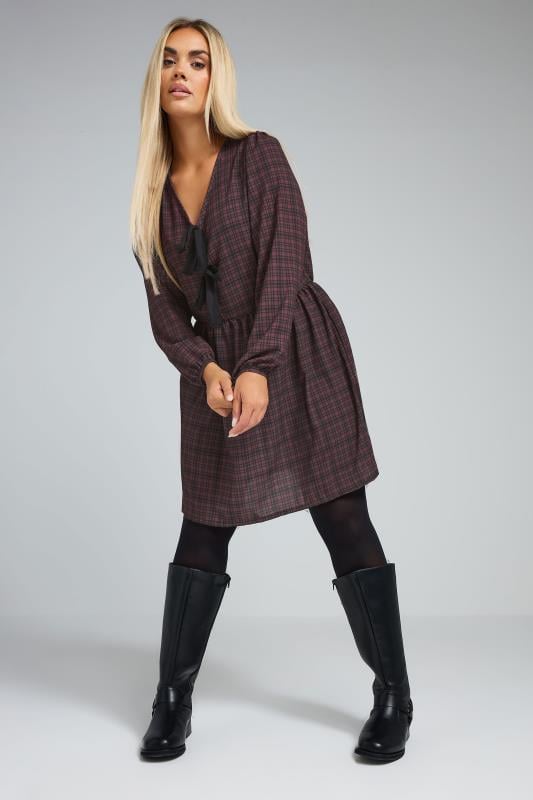 evans LIMITED COLLECTION Curve Burgundy Red Check Bow Front Mini Dress