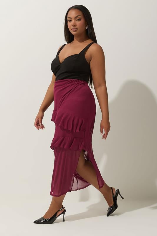 Evans LIMITED COLLECTION Curve Burgundy Red Frill Mesh Skirt